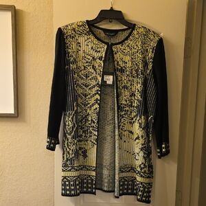 Ming Wang Black and Yellow Heritage Fit Knit Cardigsn